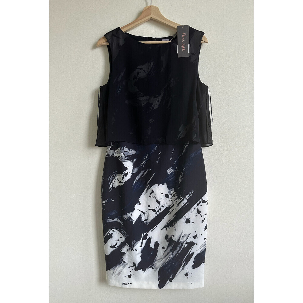 Phase Eight Women's Della Layered Dress Navy/Ivory Size 8US 12UK $240